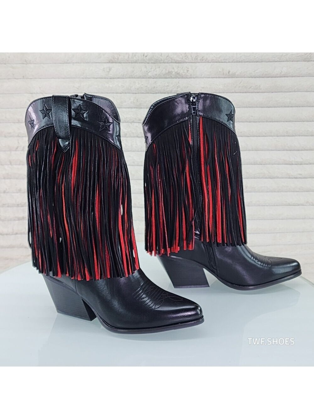 NIB Dusty Roads Mid Calf Black and Red Fringe Country Western Cowgirl Boots - Picture 7 of 12